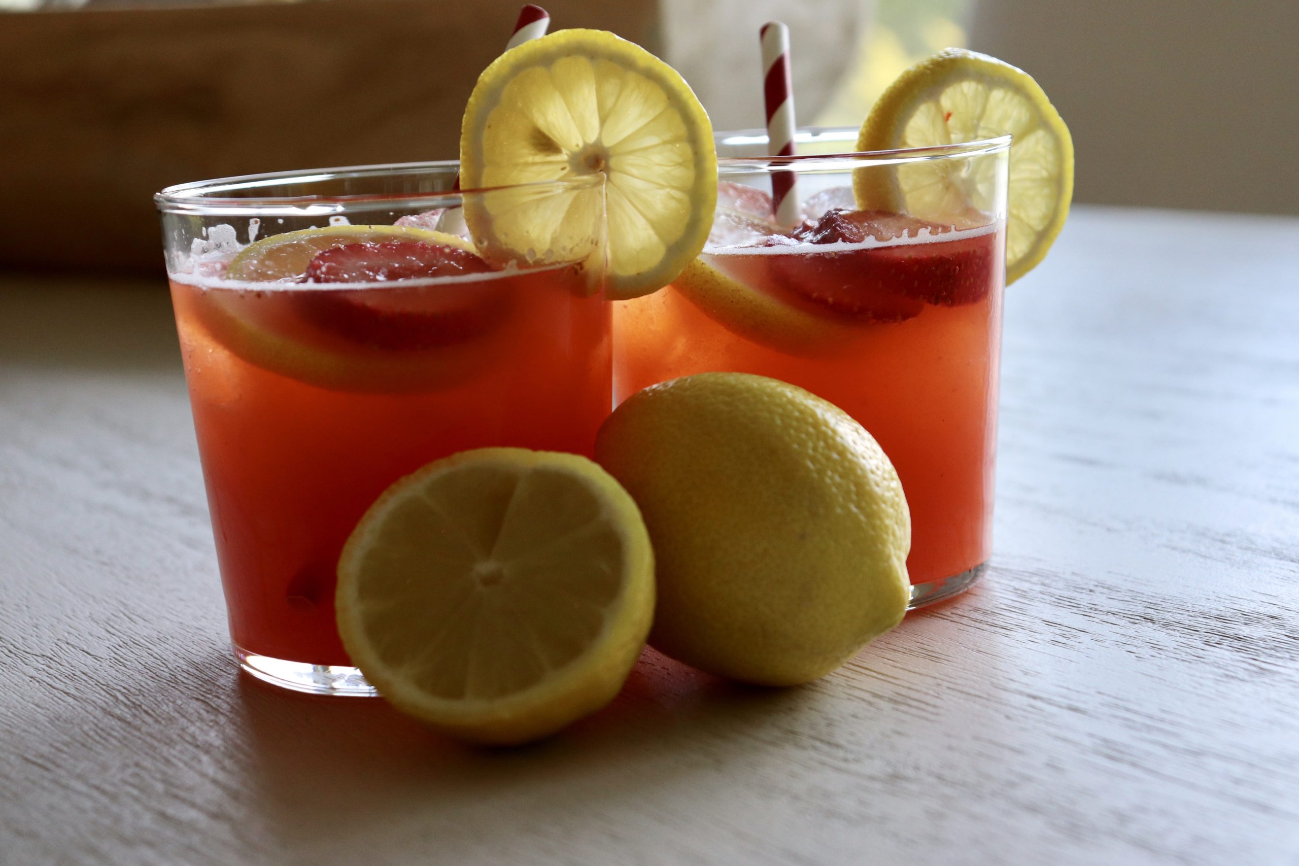 Bourbon Strawberry Peach lemonade
