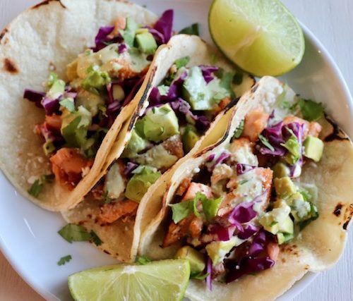 Easy 20-Minute Salmon Tacos With Cilantro Lime Crema